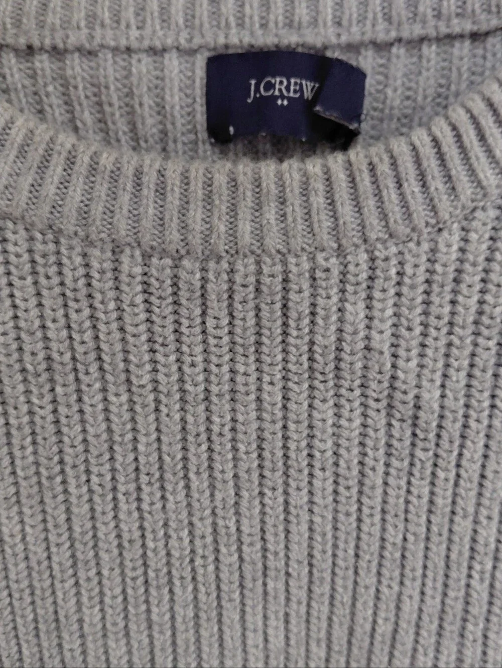 J. Crew Woodsmen Gray Crewneck Ribbed Sweater with Tan Shoulder Patches Size L